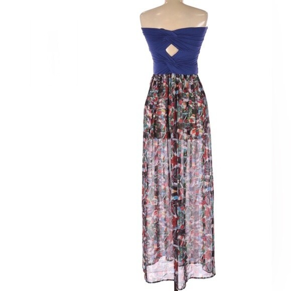 Felicity & Coco purple abstract strapless open twist back dress size medium - Picture 5 of 11